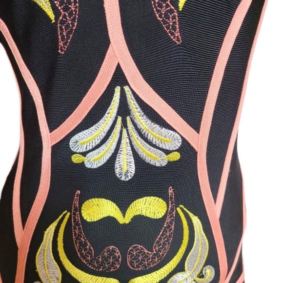 STUNNING HERVE LEGER FIT-AND-FLARE DRESS IN BUTTERFLY & PAISLEY JACQUARD - Picture 6 of 16